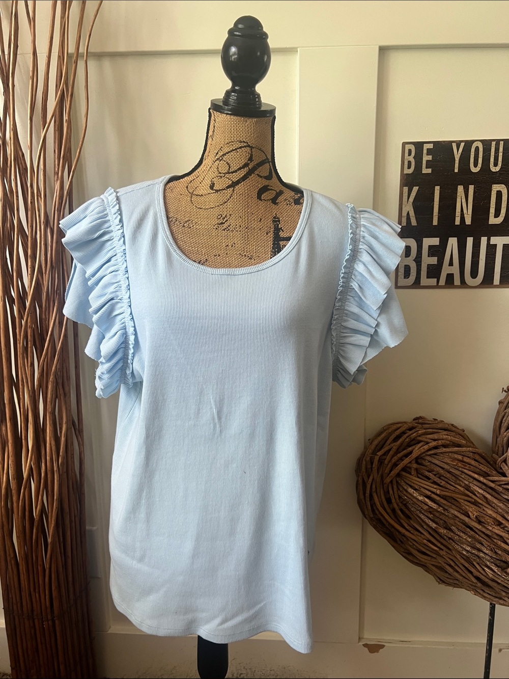 Cato Light Blue Ruffle Sleeve Tank Top